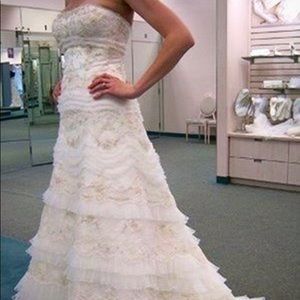 Strapless Lace Wedding Gown, Veil & Bustier.